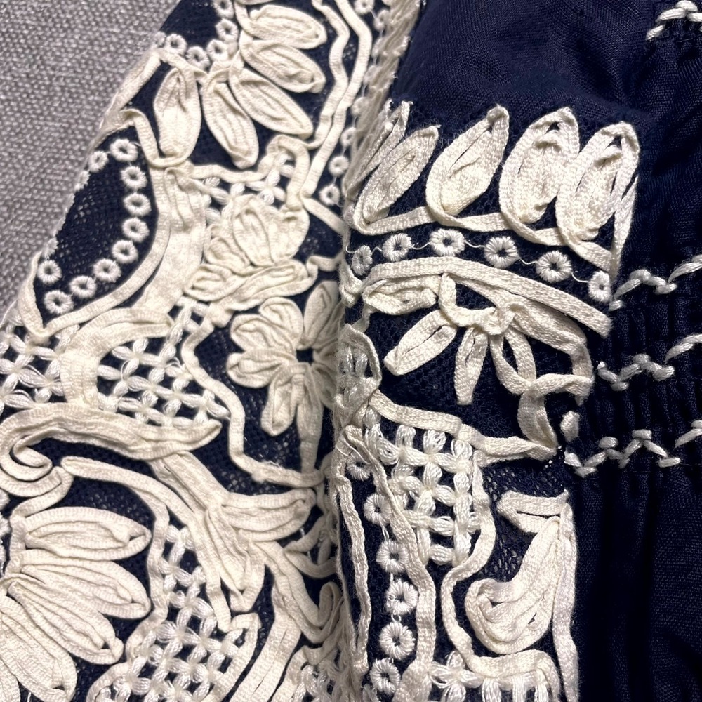Veronica Beard Dorian Cropped Jacket Womens M Blue Floral Embroidery Smocked - Picture 9 of 11